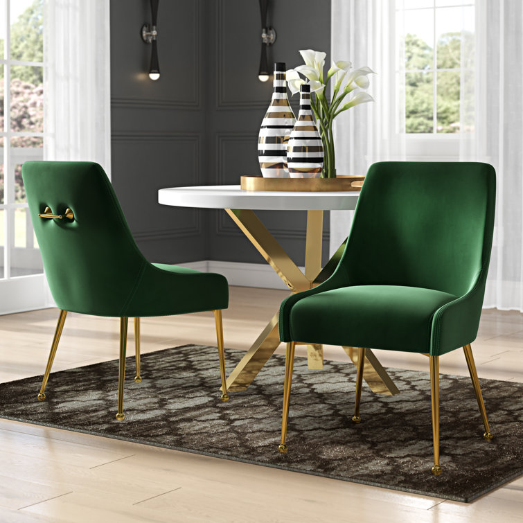 Elegant Svelte Green Velvet Dining Chair with Polished Gold Accents