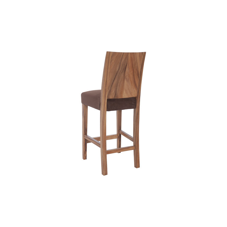 Chamcha Wood and Brown Leather Counter Stool