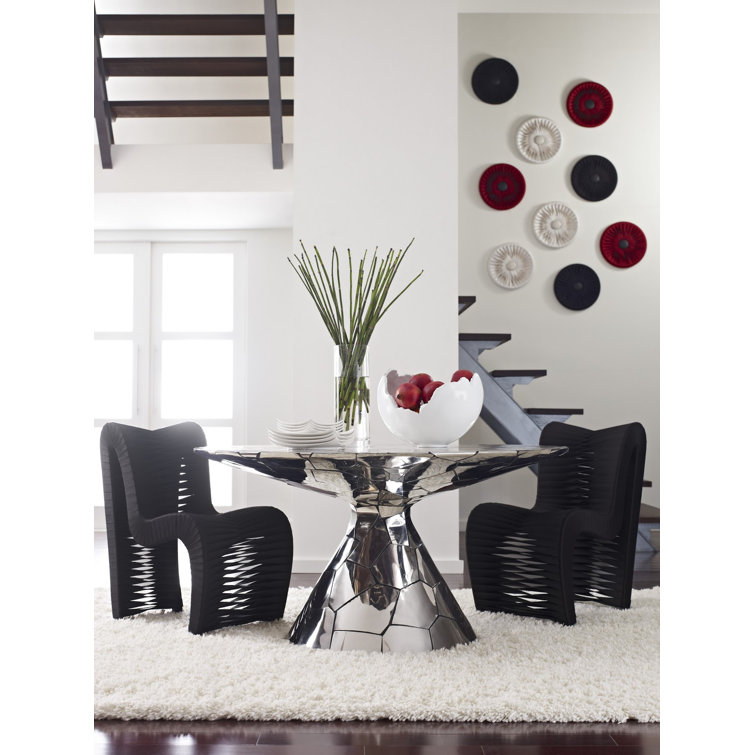 Contemporary Crazy Cut 56" Round Silver Dining Table