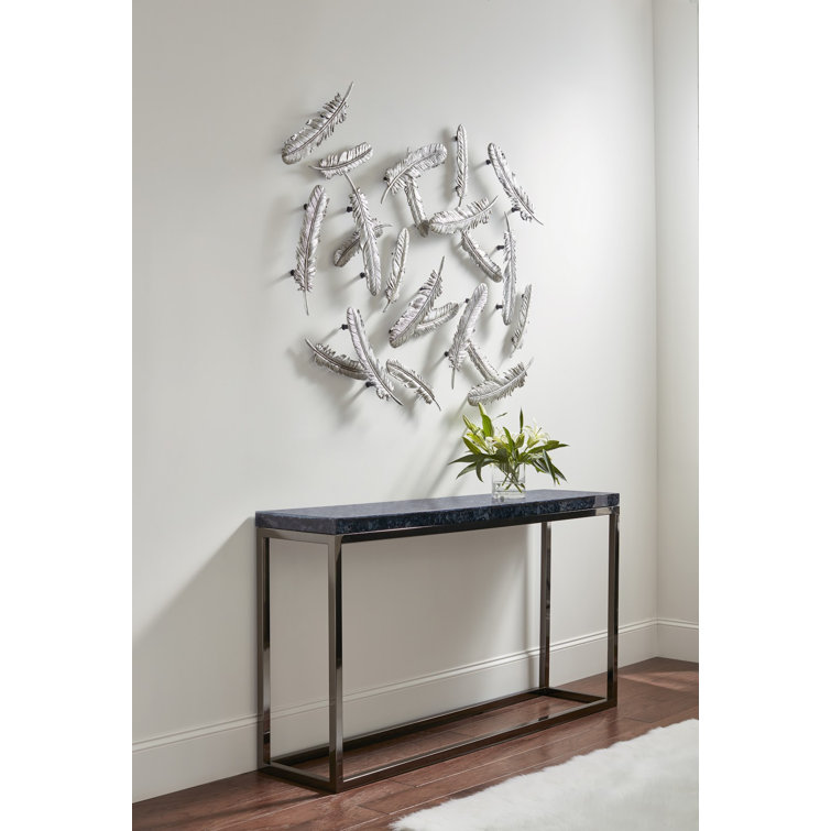 Silver Leaf Resin Feather Wall Décor Set, 2 Pieces