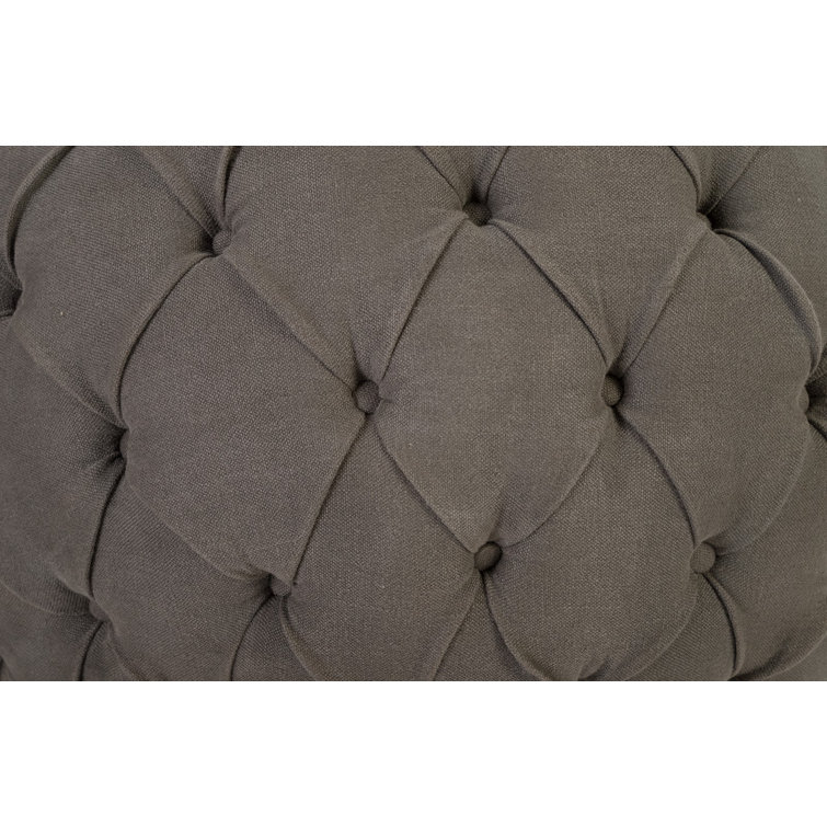 Ramie Grey Faux Leather 35" Wide Tufted Barrel Accent Chair