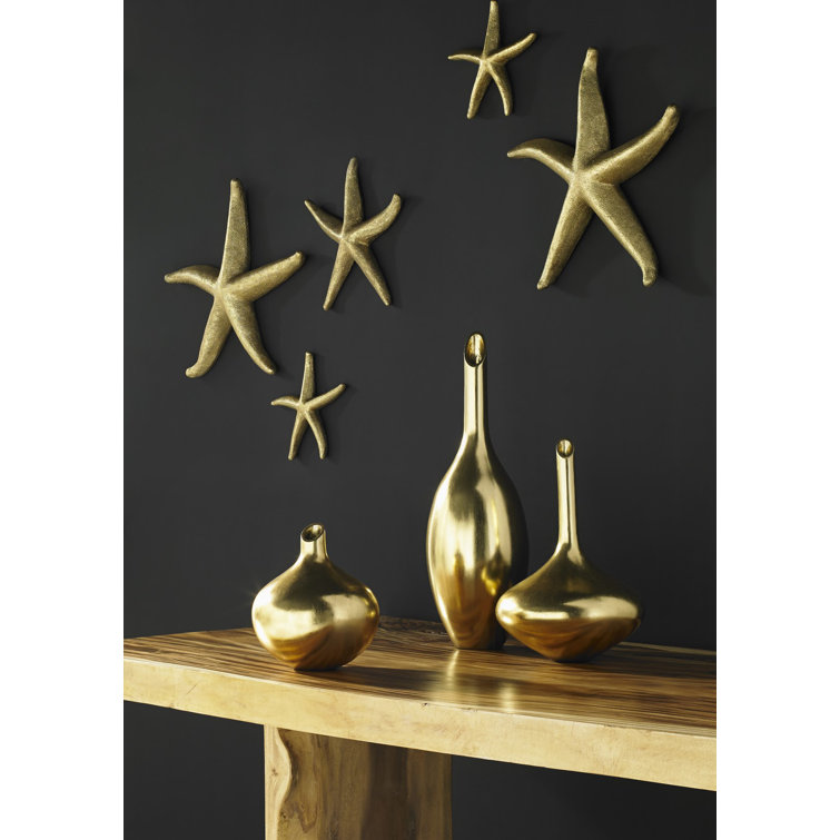 Medium Gold and Silver Resin Starfish Wall Décor Set