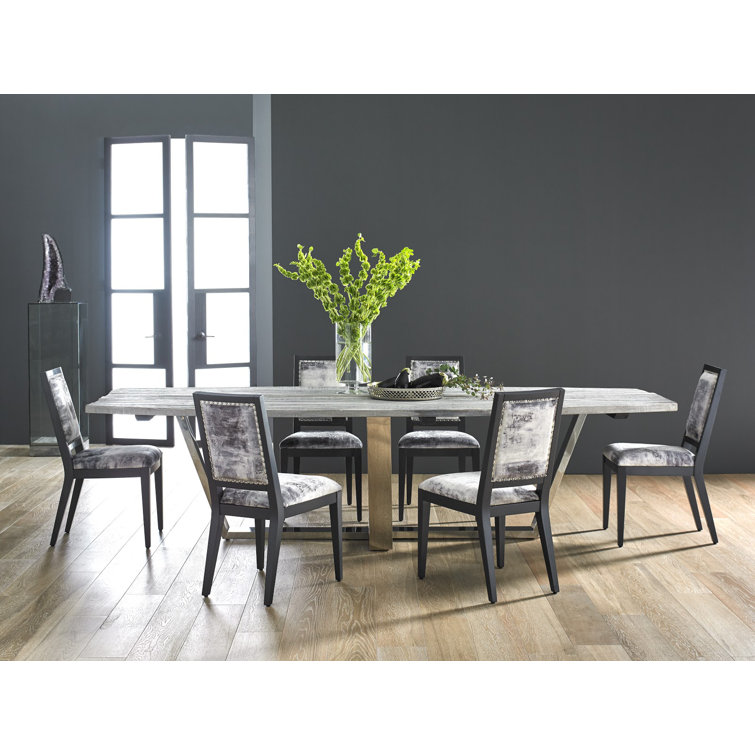Gray and Black Upholstered Solid Wood Side Chair