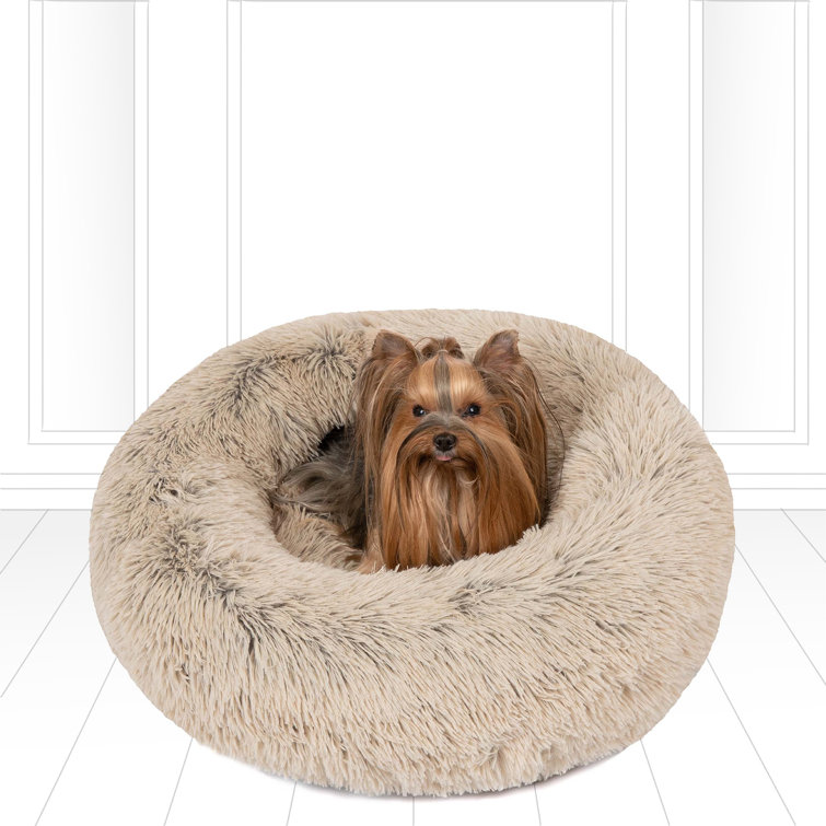Small Tan Faux Fur Orthopedic Elevated Pet Bed