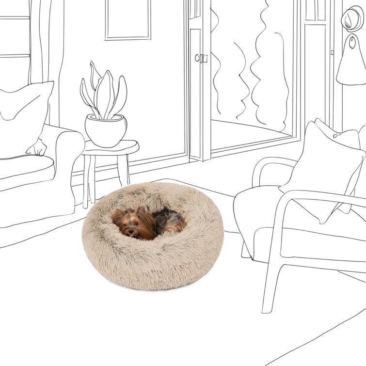 Small Tan Faux Fur Orthopedic Elevated Pet Bed