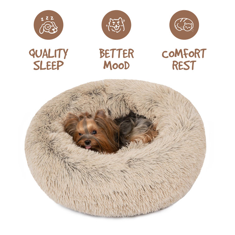 Small Tan Faux Fur Orthopedic Elevated Pet Bed