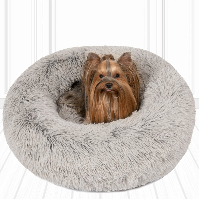 Small Gray Faux Fur Orthopedic Donut Pet Bed