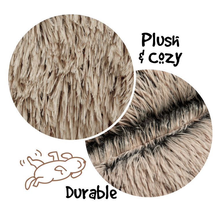 Small Tan Faux Fur Orthopedic Elevated Pet Bed