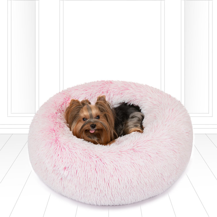 Medium Pink Faux Fur Orthopedic Donut Pet Bed