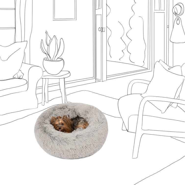 Small Gray Faux Fur Orthopedic Donut Pet Bed