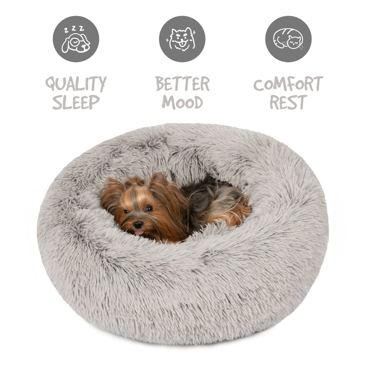 Small Gray Faux Fur Orthopedic Donut Pet Bed