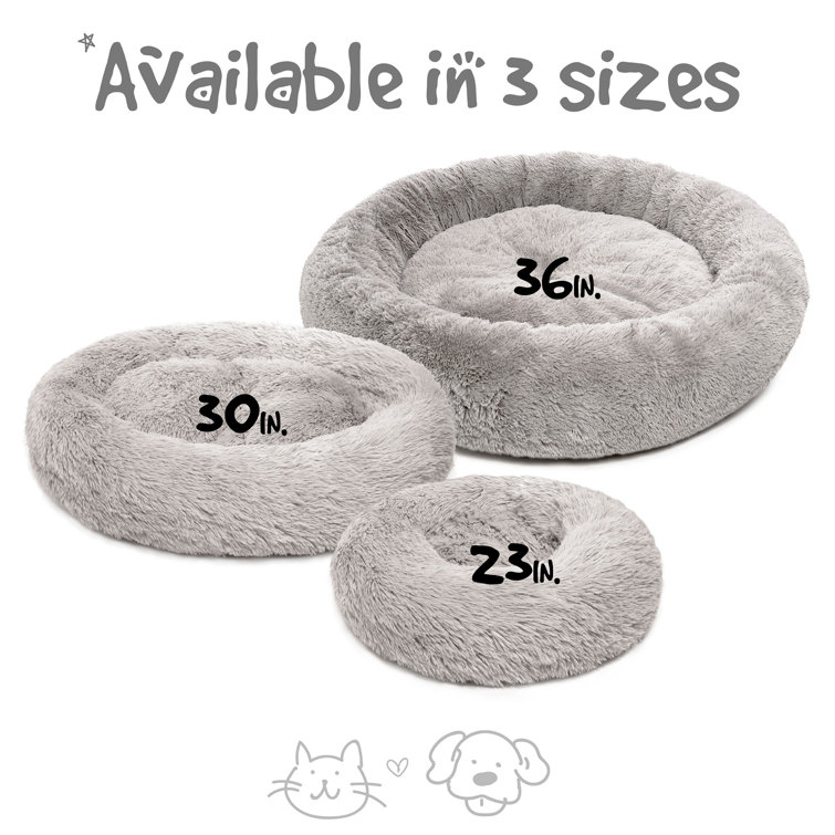 Small Gray Faux Fur Orthopedic Donut Pet Bed