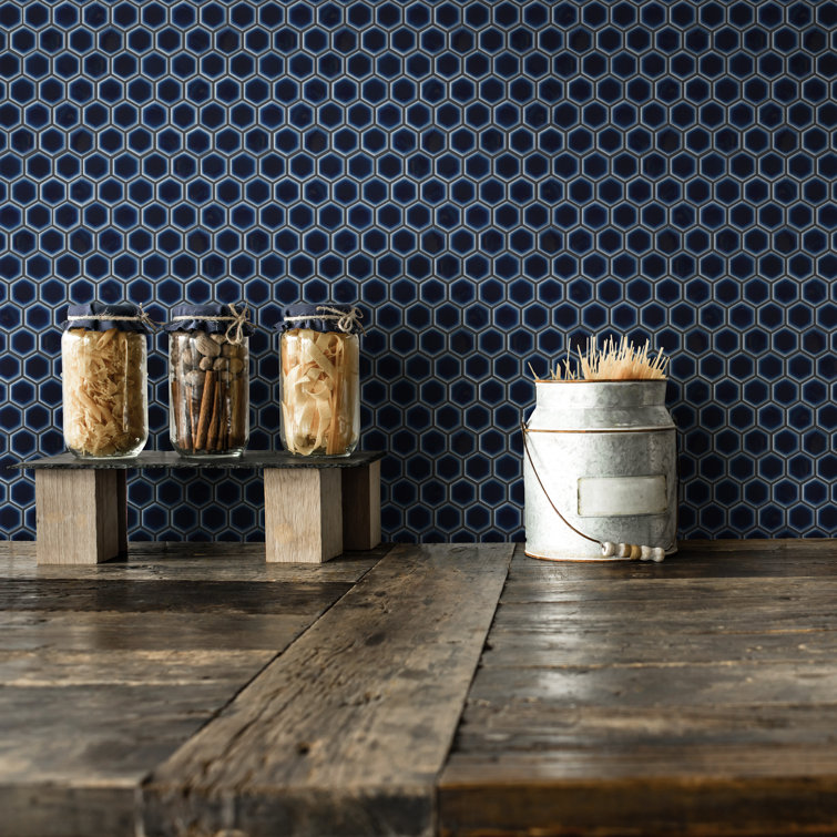 Smokey Blue Glazed Porcelain Hexagon Mosaic Tile