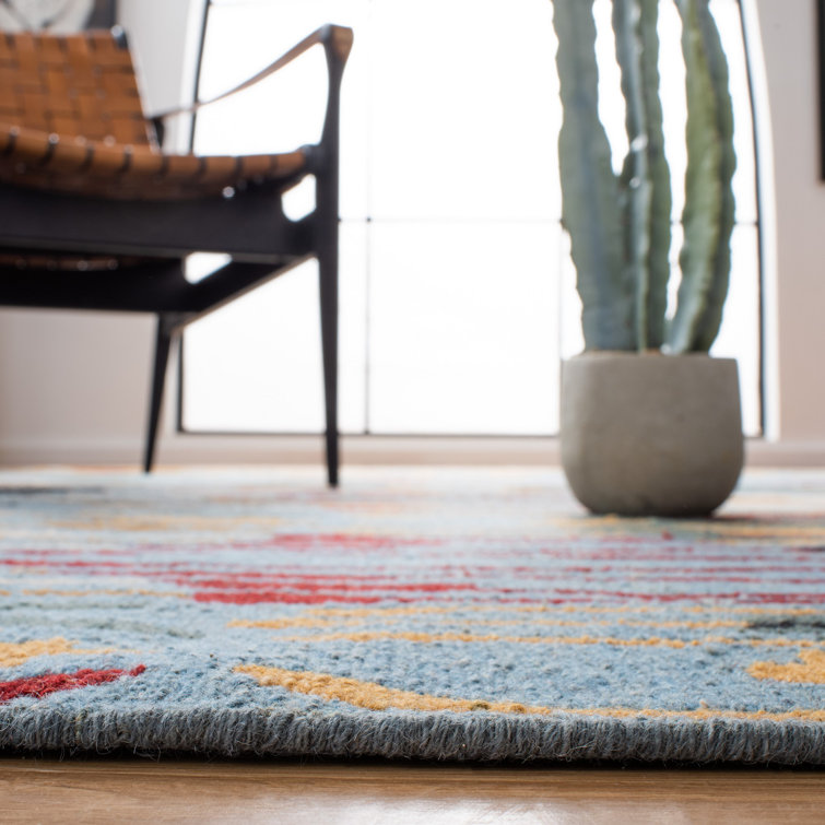 Blue and Multicolor Flat Woven Wool Ikat Area Rug