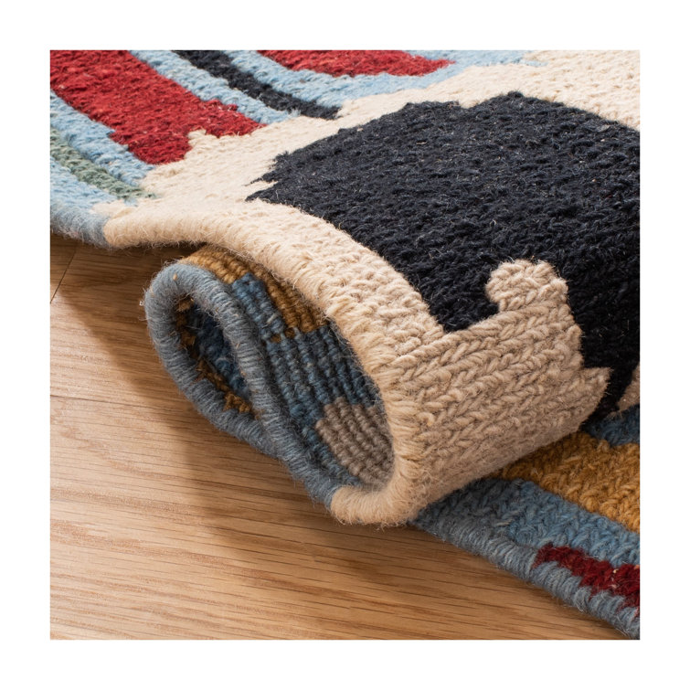 Blue and Multicolor Flat Woven Wool Ikat Area Rug