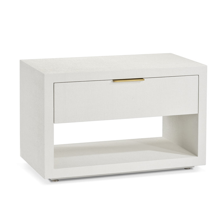 Natural White Faux Linen Bedside Chest with Antique Brass Pull