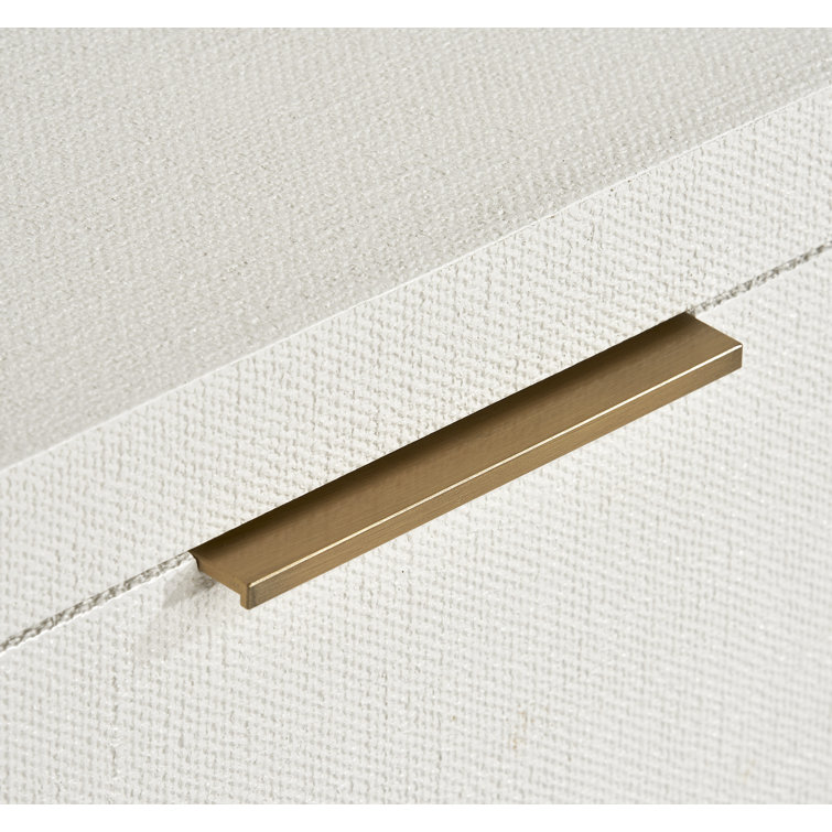 Natural White Faux Linen Bedside Chest with Antique Brass Pull