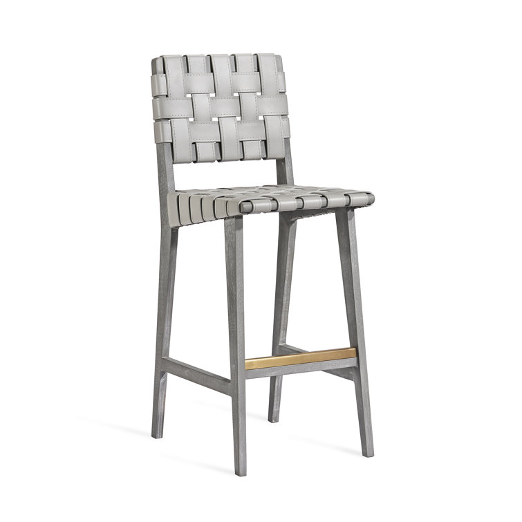 Grey Wash & Antique Brass Woven Leather Counter Stool