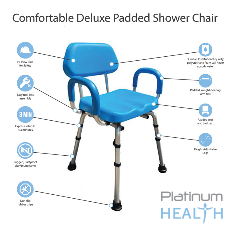 ComfortAble Deluxe Padded Shower Chair with Armrests, Solid Blue