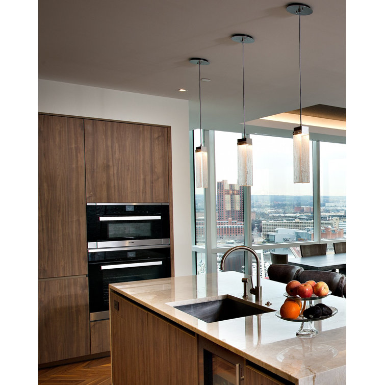 Mini Drum LED Pendant Light in Metallic Beige Silver with Bronze Granite Glass