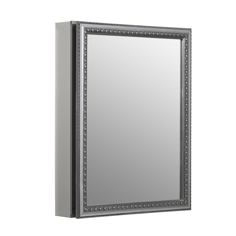 Silver Framed Aluminum Medicine Cabinet with Adjustable Shelves