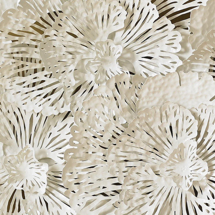 White Metal Contemporary Flower Wall Sculpture