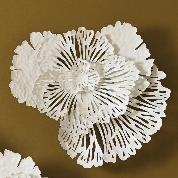 White Metal Contemporary Flower Wall Sculpture