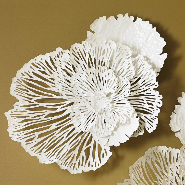 White Metal Contemporary Flower Wall Sculpture