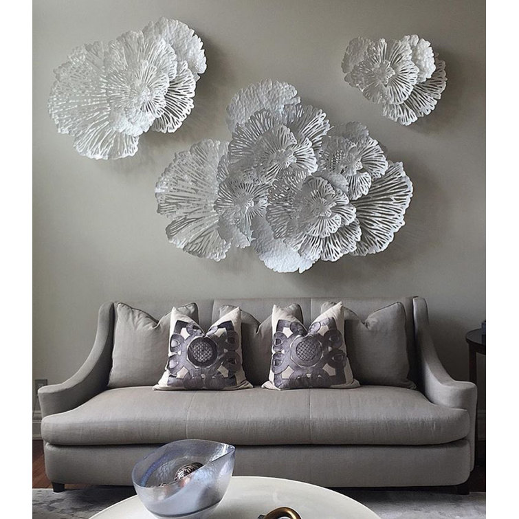 White Metal Contemporary Flower Wall Sculpture