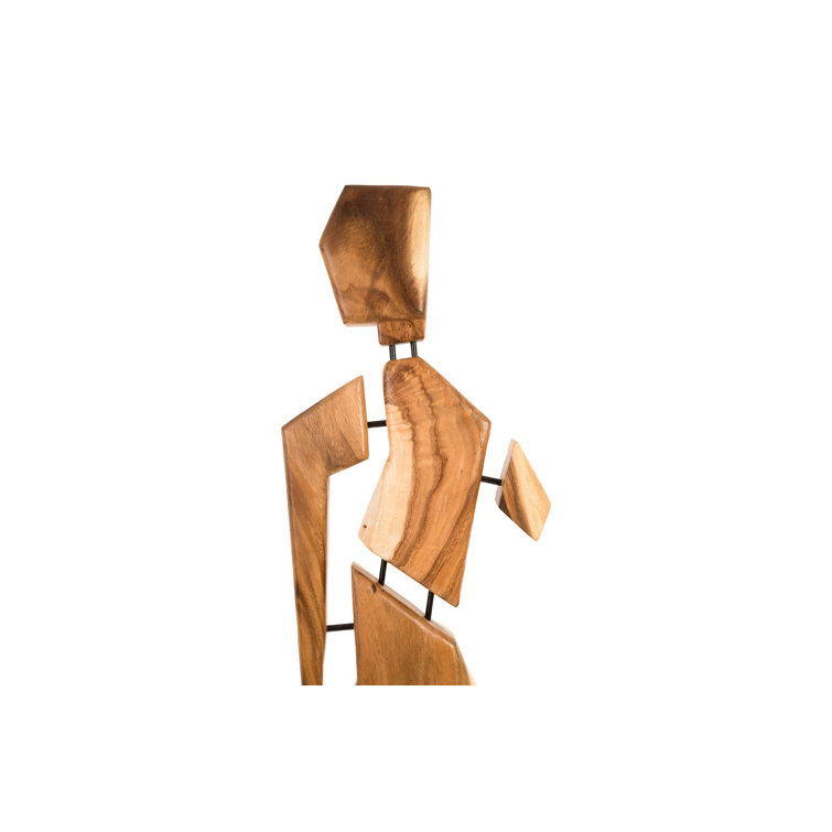 Tall Black and Brown Acacia Wood Sculpture with Iron Base