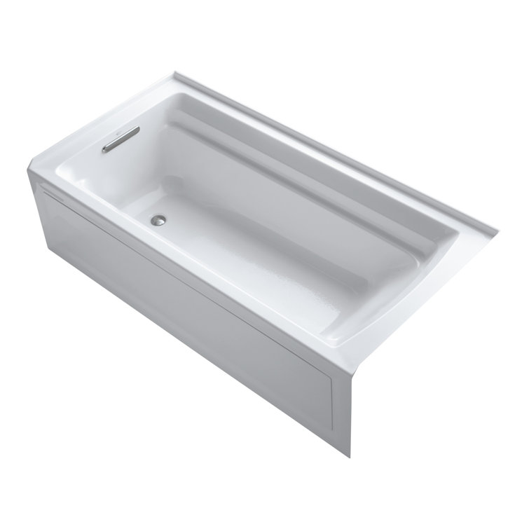 72" White Acrylic Alcove Soaking Bathtub with Left Drain