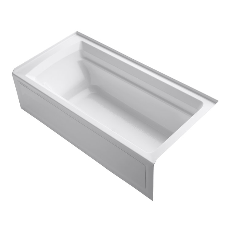 72" White Acrylic Alcove Soaking Bathtub with Left Drain