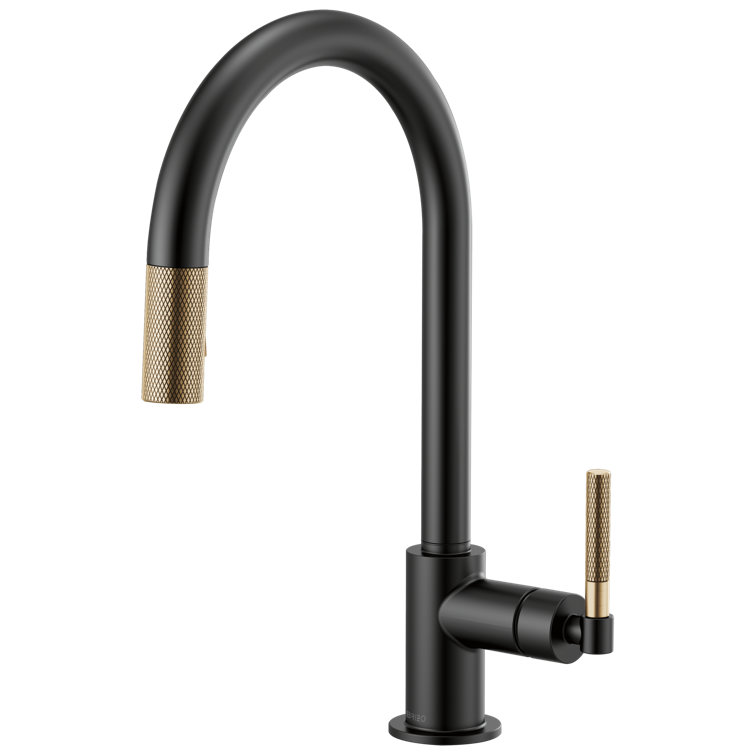 Matte Black and Gold Pull-Down Kitchen Faucet with Brass Handle