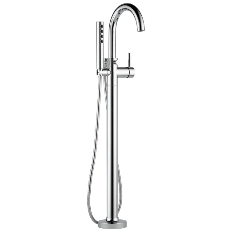 Chrome Single-Handle Freestanding Tub Filler with Handshower