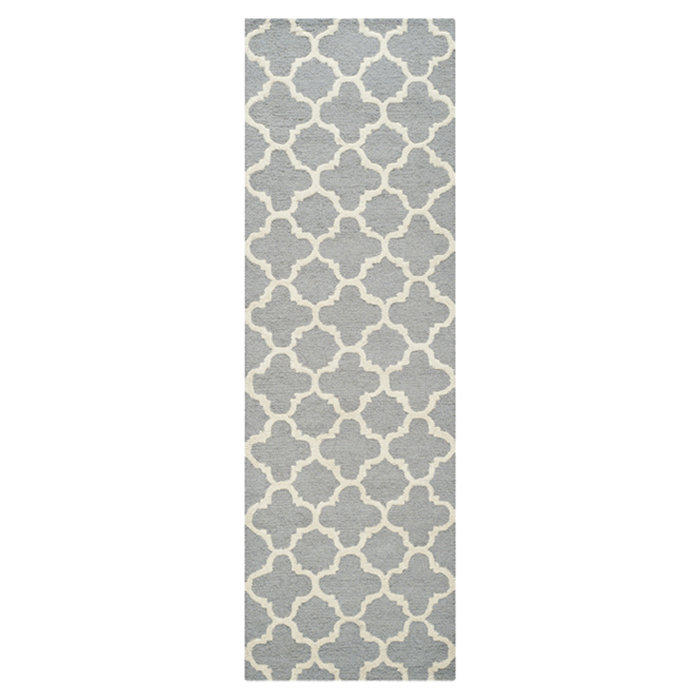 Hand-Tufted Silver and Ivory Wool Geometric Rug, 6' Square