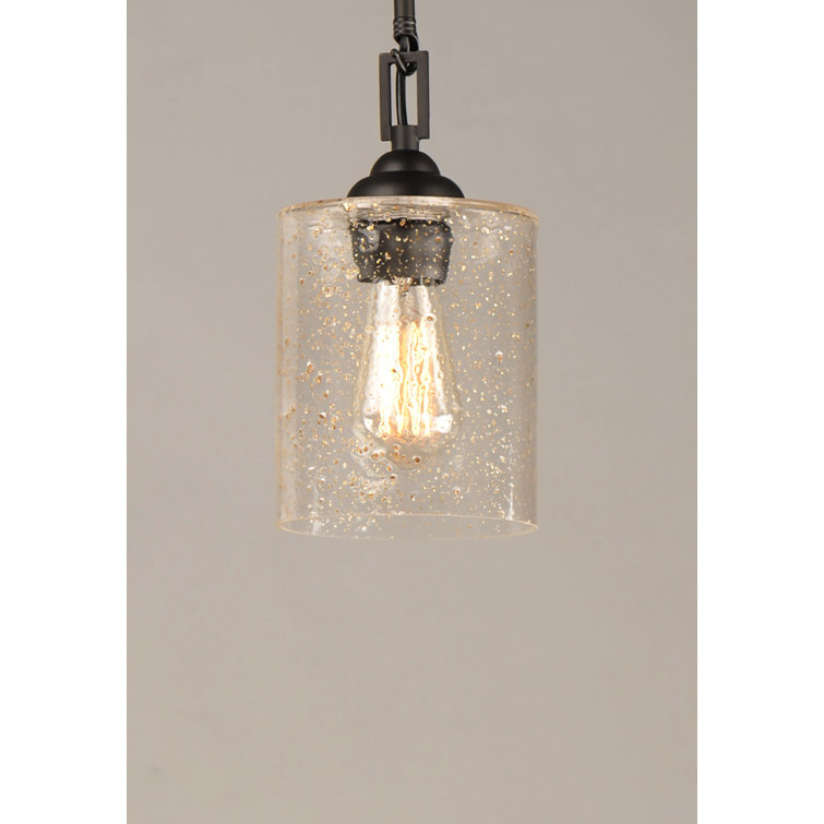 Bronze and Seeded Glass Single Pendant Light
