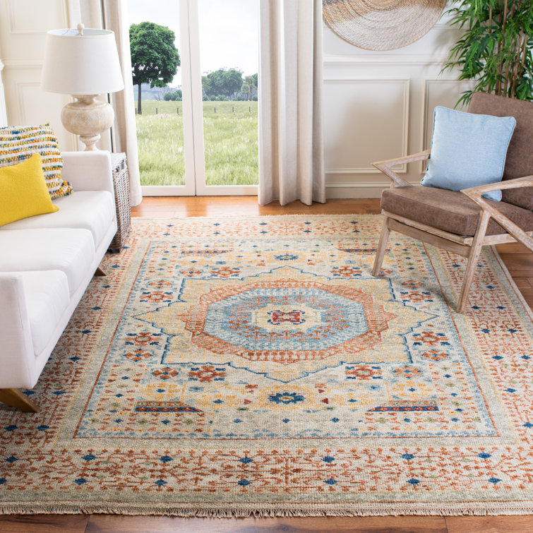 Ivory and Rust Hand-Knotted Wool 6' x 9' Area Rug