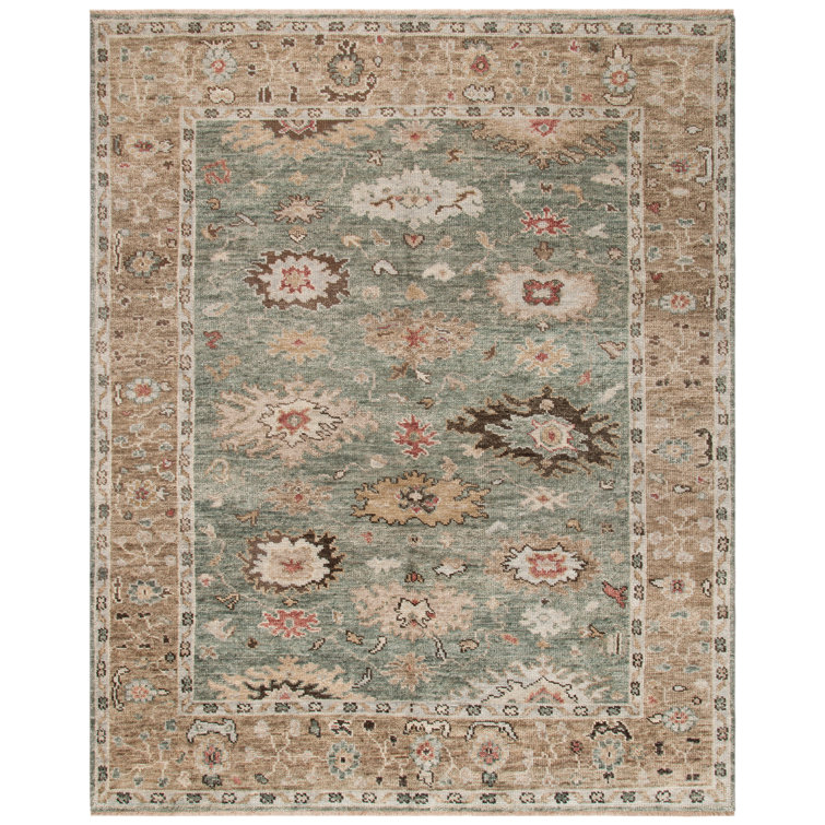 Sage & Taupe Hand-Knotted Wool Oriental Area Rug, 10' x 14'