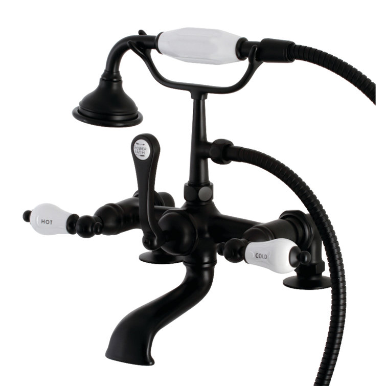 Matte Black Vintage Wall Mount Tub Faucet with Hand Shower