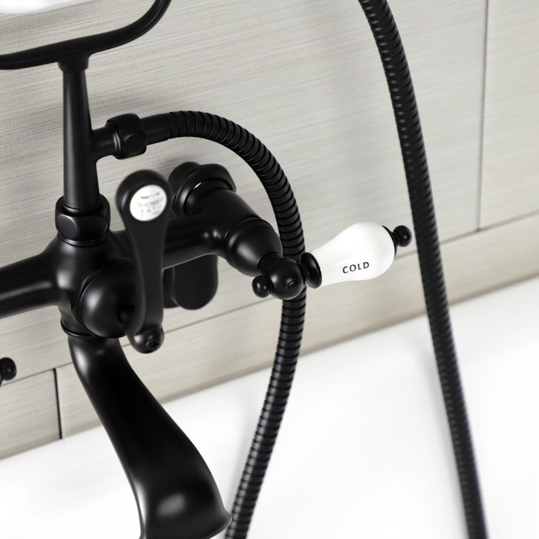 Matte Black Vintage Wall Mount Tub Faucet with Hand Shower