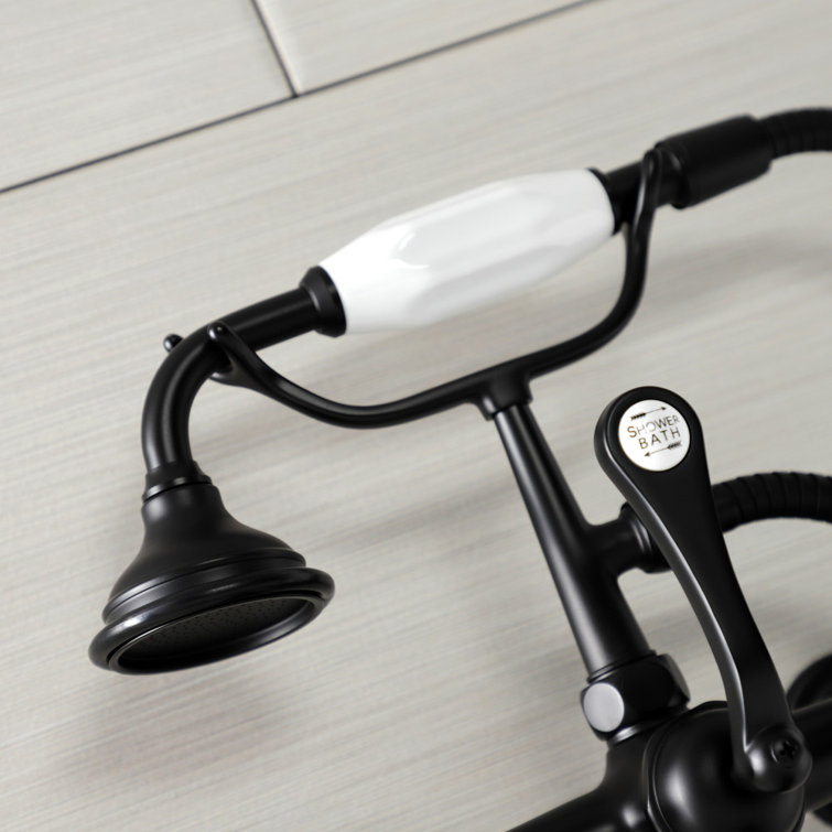 Matte Black Vintage Wall Mount Tub Faucet with Hand Shower