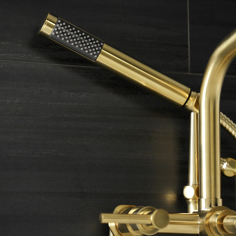 Brushed Brass Wall Mount Clawfoot Tub Faucet with Handheld Shower