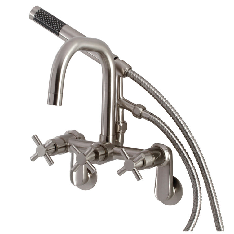Brushed Nickel Wall Mount Clawfoot Tub Faucet with Handheld Shower