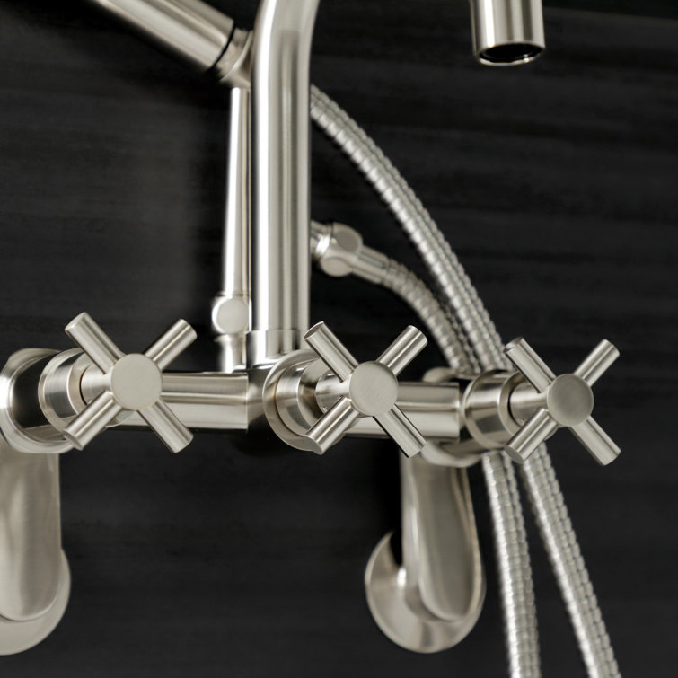 Brushed Nickel Wall Mount Clawfoot Tub Faucet with Handheld Shower