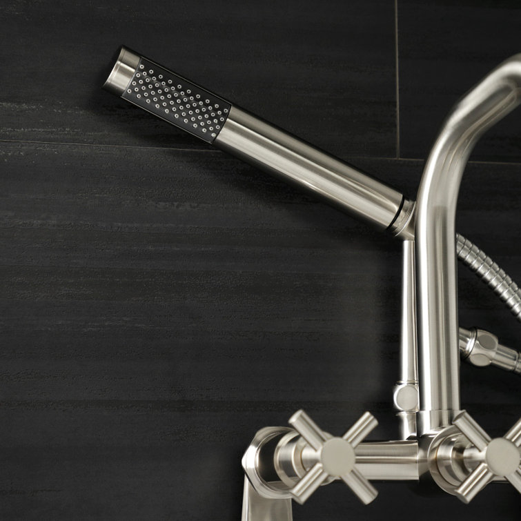Brushed Nickel Wall Mount Clawfoot Tub Faucet with Handheld Shower
