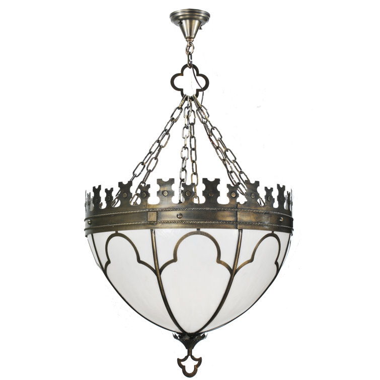 Gothic Victorian 54'' Antique Brass & Stained Glass Pendant