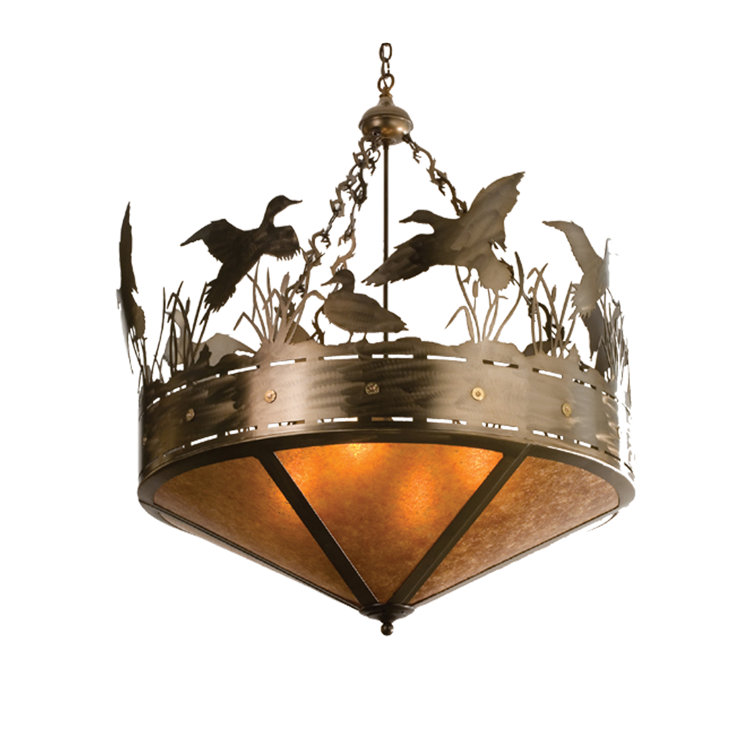 Antique Copper and Amber Glass Wildlife Pendant Light