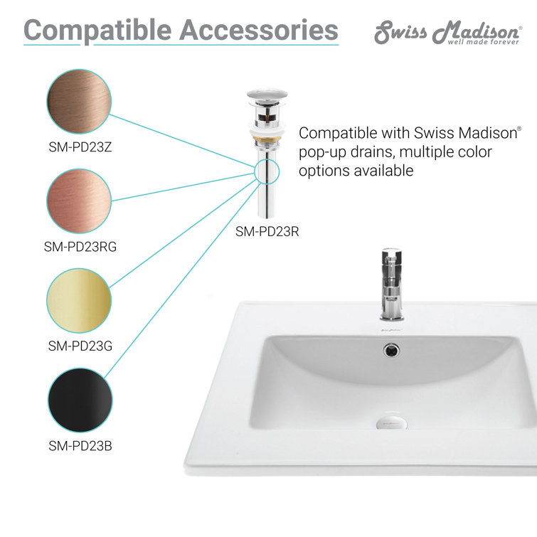 Glossy White Ceramic 24" Single Bathroom Vanity Top