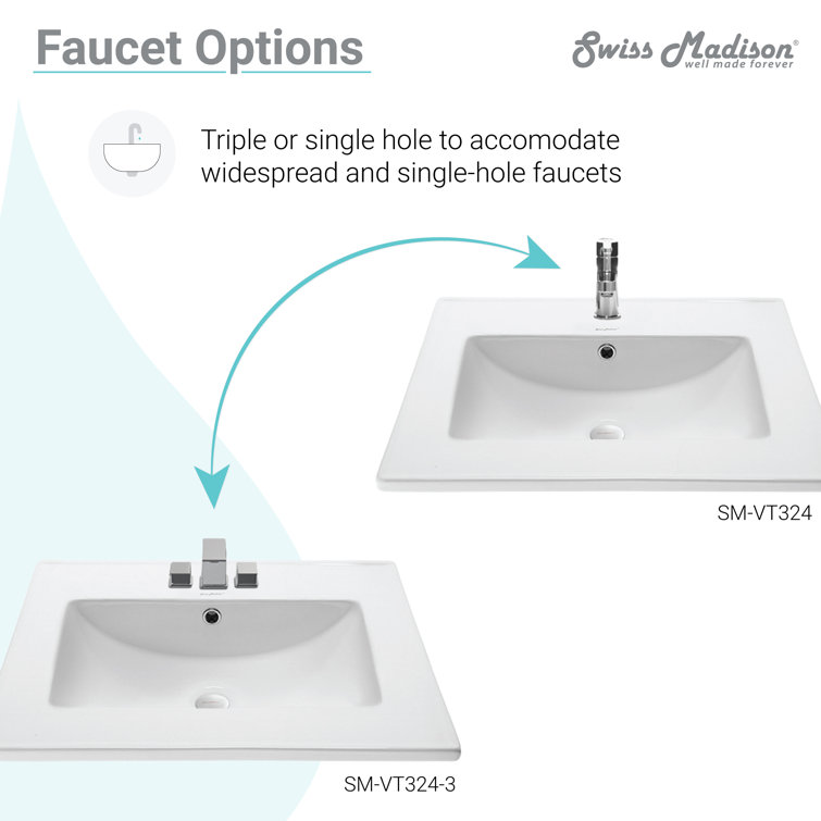 Glossy White Ceramic 24" Single Bathroom Vanity Top