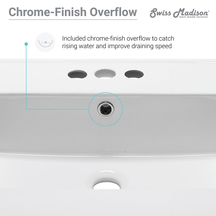 Glossy White Ceramic Vanity Top Sink with Three Faucet Holes